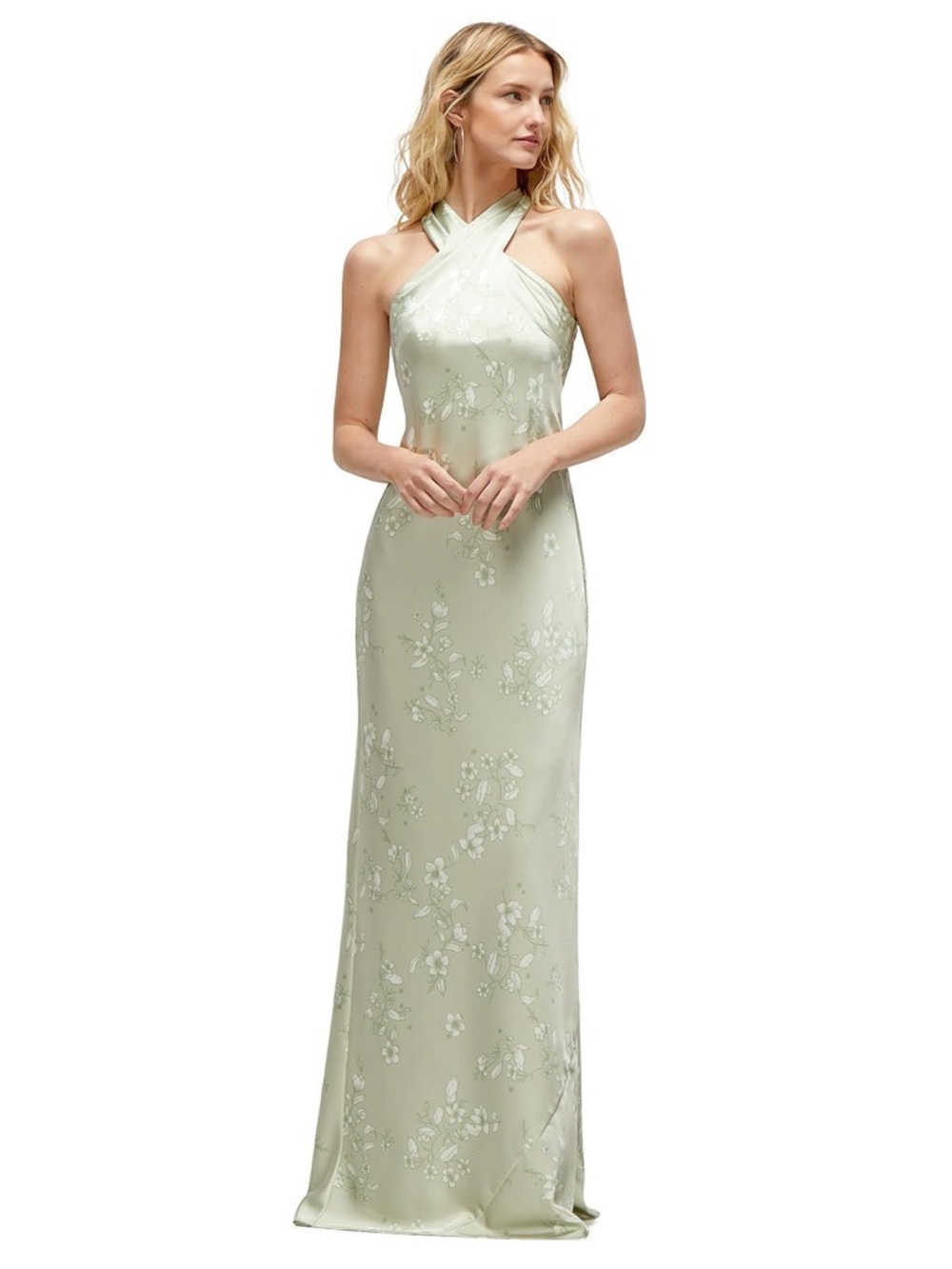Satin Halter Maxi Dress in Sage Green